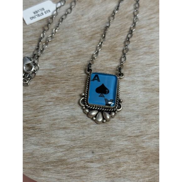 Native American SW Sterling Silver Ace Spades Card Necklace Gamble Texas Holdem - Picture 4 of 11